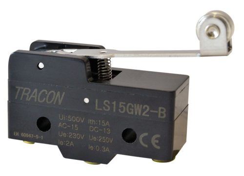 TRACON LS15GW2-B - Helyzetkapcsoló, rugószáras-görgős 1xCO, 2A/230V AC-15, 0,3A/250V DC-13, 35mm, IP00