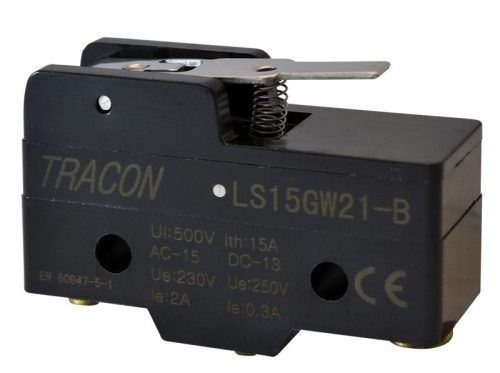 TRACON LS15GW21-B - Helyzetkapcsoló, rugószáras 1xCO, 2A/230V AC-15, 0,3A/250V DC-13, 17mm, IP00