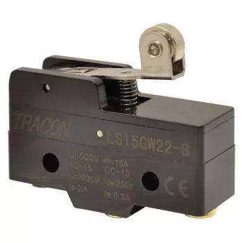   TRACON LS15GW22-B - Helyzetkapcsoló, rugószáras-görgős 1xCO, 2A/230V AC-15, 0,3A/250V DC-13, 19mm, IP00