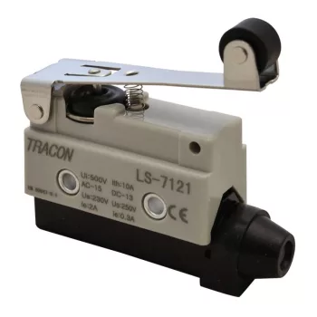   TRACON LS7121 - Helyzetkapcsoló, rugószáras-görgős 1xCO, 2A/230V AC-15, 0,3A/250V DC-13, 65mm, IP40