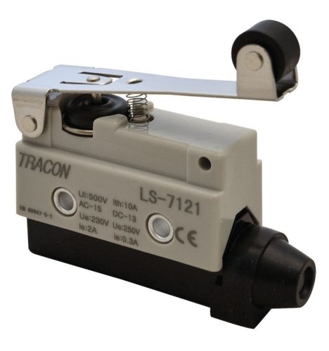 TRACON LS7121 - Helyzetkapcsoló, rugószáras-görgős 1xCO, 2A/230V AC-15, 0,3A/250V DC-13, 65mm, IP40