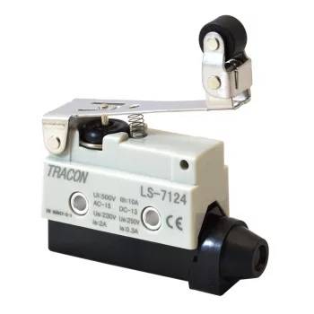   TRACON LS7124 - Helyzetkapcsoló, rugószáras-csuklógörgő 1xCO,2A/230V AC-15, 0,3A/250V DC-13, 65mm, IP40