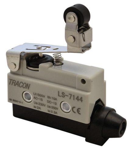 TRACON LS7144 - Helyzetkapcsoló, rugószáras-csuklógörgő 1xCO, 2A/230V AC-15, 0,3A/250V DC-13, 47mm, IP40