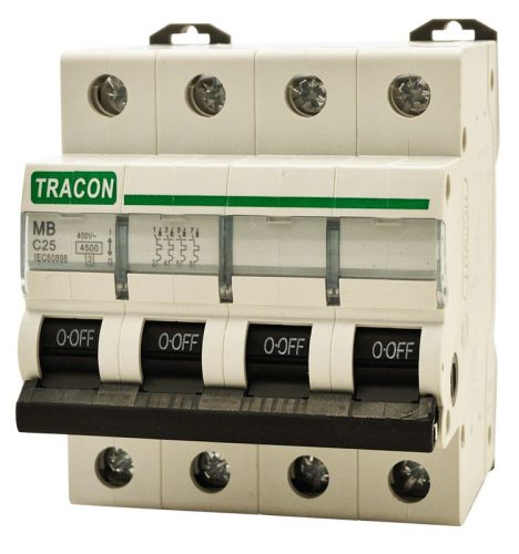 TRACON MB-4C-20 - Kismegszakító, 4 pólus, C karakterisztika 20A, 4,5 kA