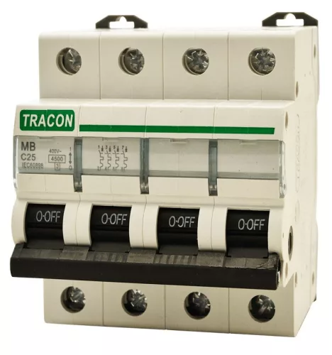 TRACON MB-4C-32 - Kismegszakító, 4 pólus, C karakterisztika 32A, 4,5 kA