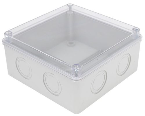 TRACON MED15157T - Elektronikai doboz, világos szürke, átlátszó fedéllel 150×150×70mm, IP55