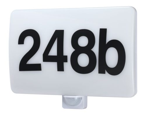 TRACON MFHV20W - Házszám világító tábla mozgásérzékelővel, számokkal 230VAC, 20W, 180°, 2-10m, 10s-15m, 4500K , IP65,1800lm,EEI=F