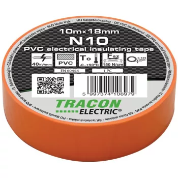   TRACON N10 - Szigetelőszalag, narancs 10m×18mm, PVC, 0-90°C, 40kV/mm