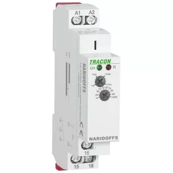   TRACON NARIDOFFS - Elengedéskésleltetéses tápfeszültség vezérelt időrelé AC/DC 12-240V, 0,1s-10m, 16A/AC1, 250VAC/24VDC