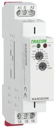 TRACON NARIDON - Egyfunkciós (meghúzáskésleltetéses) időrelé AC/DC 12-240V, 0,1s-10d, 16A/AC1, 250VAC/24VDC