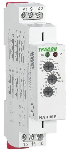 TRACON NARIMF - Multifunkciós időrelé (10 funkció) AC/DC 12-240V, 0,1s-10d, 16A/AC1, 250VAC/24VDC