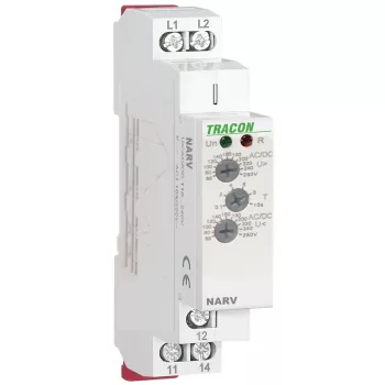   TRACON NARV1 - Feszültségfigyelő relé 1 fázisra AC/DC 110-240V, U> U< = 65-260V, t=0,1-10s