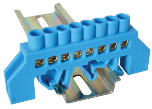TRACON NPE-B6-8 - Szigetelt földelősín (N/PE), kék 230/400VAC, 63A, 6×9mm, 8P, IP20