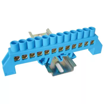   TRACON NPE-B8-12 - Szigetelt földelősín (N/PE), kék 230/400VAC, 100A, 8×12mm, 12P, IP20