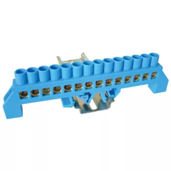   TRACON NPE-B8-14 - Szigetelt földelősín (N/PE), kék 230/400VAC, 100A, 8×12mm, 14P, IP20