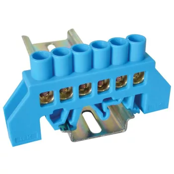   TRACON NPE-B8-6 - Szigetelt földelősín (N/PE), kék 230/400VAC, 100A, 8×12mm, 6P, IP20