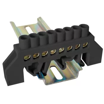   TRACON NPE-BK6-8 - Szigetelt földelősín (N/PE), fekete 230/400VAC, 63A, 6×9mm, 8P, IP20