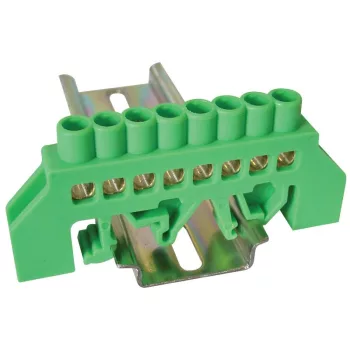   TRACON NPE-G6-8 - Szigetelt földelősín (N/PE), zöld 230/400VAC, 63A, 6×9mm, 8P, IP20