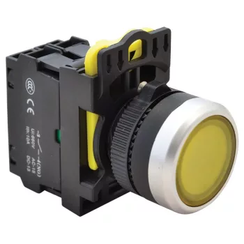   TRACON NYG3-LY - Világító nyomógomb, sárga 1×NO, 5A/230V AC-15, IP65, LED 230V AC/DC