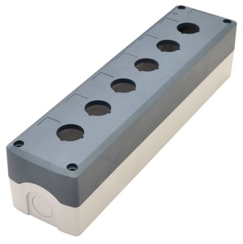TRACON NYGD-6GR - Összeállított tokozat nyomógombokhoz, szürke, 6-es d=22,5, IP65, 2×PG-13,5