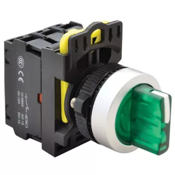   TRACON NYK3-SL31G - Világítókaros kapcsoló, zöld,LED, háromállású 1×NO+1×NC, 5A/230V AC-15, IP65, LED 230V AC/DC