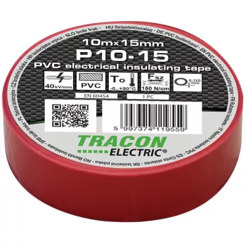   TRACON P10-15 - Szigetelőszalag, piros 10m×15mm, PVC, 0-90°C, 40kV/mm