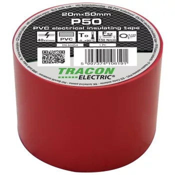   TRACON P50 - Szigetelőszalag, piros 20m×50mm, PVC, 0-90°C, 40kV/mm
