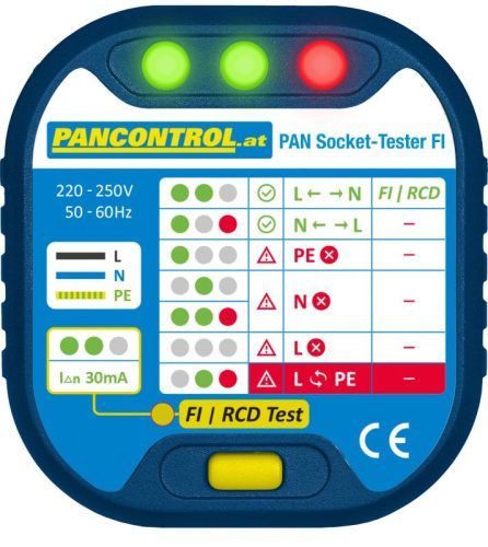 TRACON PANSOCKETTESTERFI - Dugaszoló aljzat teszter 220 - 250 V, CATII-300V