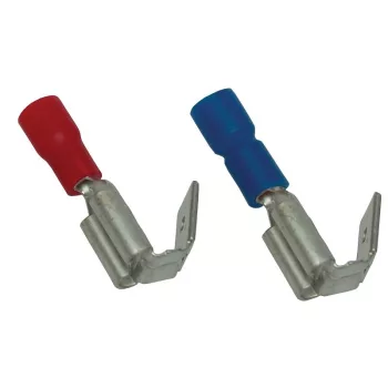   TRACON PCSE - Szigetelt rátolható csatlakozó csap+hüvely, sárgaréz, piros 6,3×0,8mm, 1,5mm2
