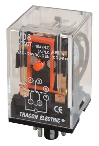 TRACON RM08-12AC - Ipari relé 12V AC / 2×CO, (3A, 230V AC / 28V DC)