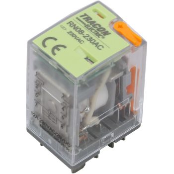   TRACON RN08-24AC - Miniatűr teljesítményrelé tesztgombbal és állapotjelzéssel 24V AC / 2×CO (12A, 230V AC / 28V DC)