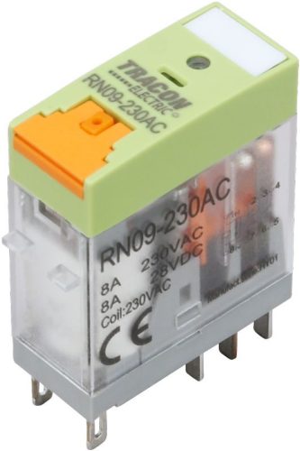 TRACON RN09-110DC - Print relé tesztgombbal és állapotjelzéssel 110V DC / 2×CO (8A, 230V AC / 30V DC)