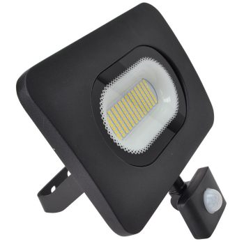   TRACON RSMDLM50H - SMD fényvető mozgásérzékelővel, fekete 220-240V,50W,4000K,IP65,4000lm,120°, 10s-7min, 3-10m, EEI=G