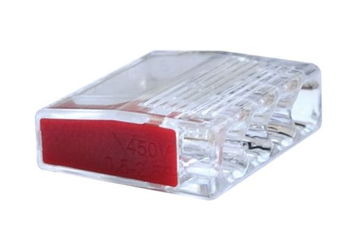 TRACON RVO2,5-4 - Csavar nélküli vezetékösszekötő, átlátszó/piros 4×0,5-2,5mm2, 450VAC, max. 16A