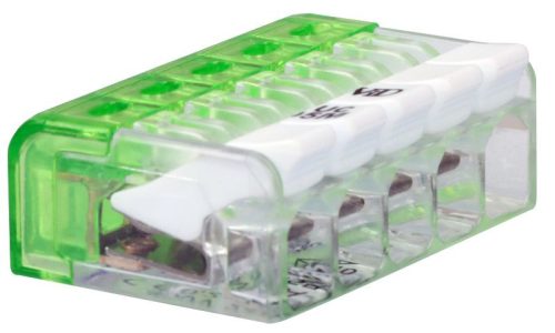 TRACON RVONK5 - Csavar nélküli vezetékösszekötő, nyitható átlátszó 0,2-2,5mm2, 24A, 450VAC 5P