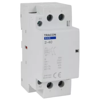   TRACON SHK2-40 - Installációs kontaktor 230V AC, 50Hz, 2 Mod, 2×NO, AC1/AC7a, 40A