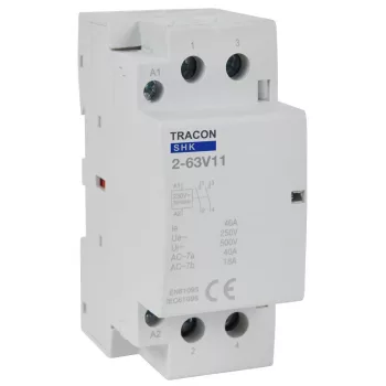   TRACON SHK2-63V11 - Installációs kontaktor 230V AC, 50Hz, 2 Mod, 1×NO+1×NC, AC1/AC7a, 63A