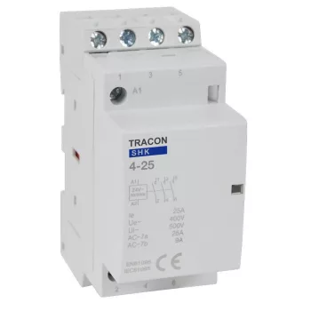   TRACON SHK4-25 - Installációs kontaktor 230V AC, 50Hz, 2 Mod, 4×NO, AC1/AC7a, 25A