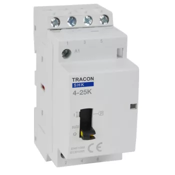   TRACON SHK4-25K - Installációs kontaktor 230V AC, 50Hz, 2 Mod, 4×NO, AC1/AC7a, 25A