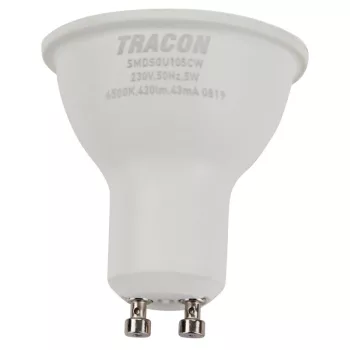   TRACON SMDSGU105CW - Műanyag házas SMD LED spot fényforrás SAMSUNG chippel 230V,50Hz,GU10,5W,470lm,6500K,120°,SAMSUNG chip, EEI=F