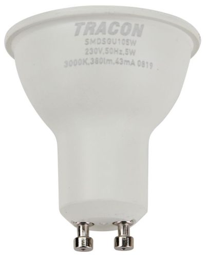 TRACON SMDSGU105W - Műanyag házas SMD LED spot fényforrás SAMSUNG chippel 230V,50Hz,GU10,5W,430lm,3000K,120°,SAMSUNG chip, EEI=F