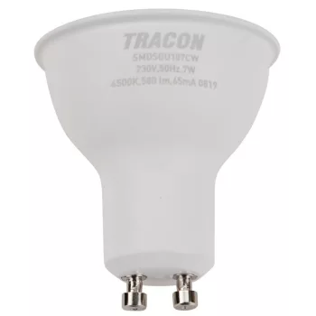   TRACON SMDSGU107CW - Műanyag házas SMD LED spot fényforrás SAMSUNG chippel 230V,50Hz,GU10,7W,650lm,6500K,120°,SAMSUNG chip, EEI=F