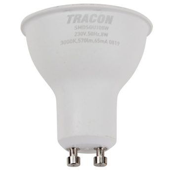   TRACON SMDSGU108W - Műanyag házas SMD LED spot fényforrás SAMSUNG chippel 230V,50Hz,GU10,8W,710 lm,3000 K,120°,SAMSUNG chip, EEI=F