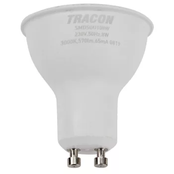   TRACON SMDSGU108W - Műanyag házas SMD LED spot fényforrás SAMSUNG chippel 230V,50Hz,GU10,8W,710 lm,3000 K,120°,SAMSUNG chip, EEI=F