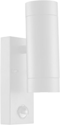 TRACON SPGU10IPFS2F - Oldalfali spot lámpatest mozgásérzékelővel, kültéri, fehér 100-240VAC,50Hz,2xGU10,max35W,10s-4min,max 8m,3-2000lx,IP44