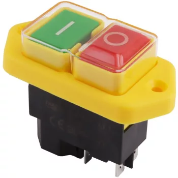   TRACON SSTM-04 - Relés biztonsági kapcsoló, csavarozható, sárga kerettel 4PIN, 230VAC, 12A/AC3, IP54, 6,3×0,8
