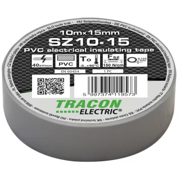   TRACON SZ10-15 - Szigetelőszalag, szürke 10m×15mm, PVC, 0-90°C, 40kV/mm