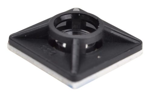 TRACON TALP201 - Öntapadós/csavarozható, 4oldalt fűzhető kötegelő talp,fekete 19×19mm, d=5mm, PA6.6, 3M