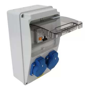   TRACON TDB02-6MV - Csatlakozó doboz védelemmel, vezetékezett, készre szerelt Prot.:RCBO,Out:2×SCHUKO