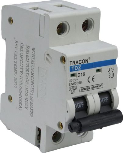 TRACON TDZ-2D-2 - Kismegszakító, 2 pólus, D karakterisztika 2A, 6kA